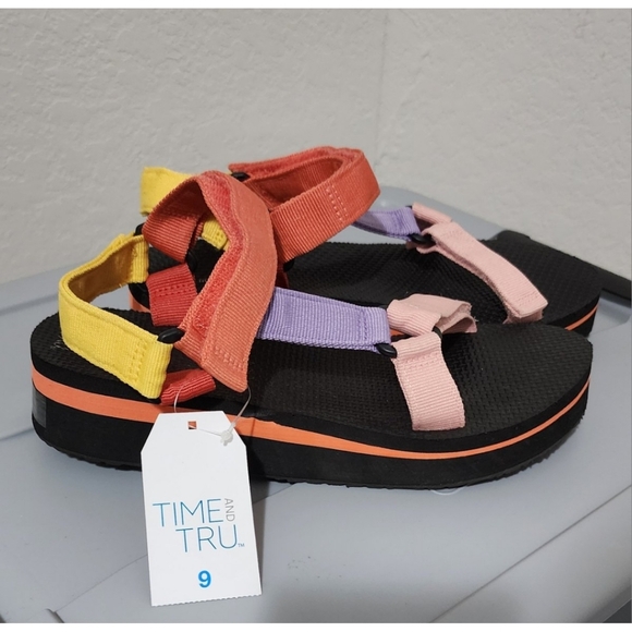 Time and Tru nature sandal velcro NEW 9 womens platform cushion sole - Picture 2 of 5